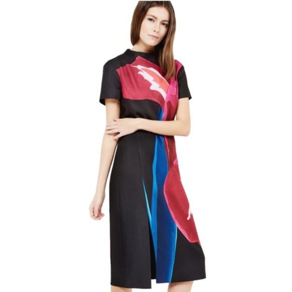 Ted Baker Black Sianne Stencilled Stems Midi Cocktail Dress size 1 nwt *FLAWED* - Picture 1 of 16